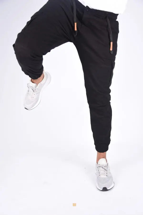 Pantalons Cargo Pantalon jogger cargo En toile – Noir-ref-x471
