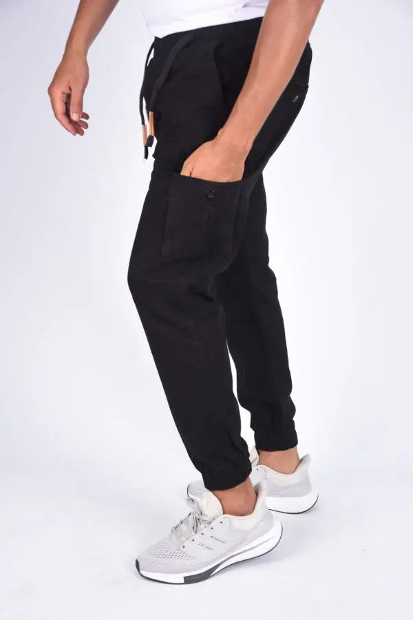 Pantalons Cargo Pantalon jogger cargo En toile – Noir-ref-x471